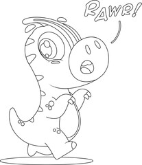 Outlined Cute Baby Dinosaur Cartoon Character Running. Vector Hand Drawn Illustration Isolated On Transparent Background