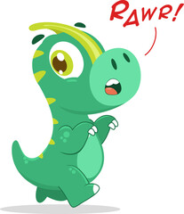 Cute Baby Dinosaur Cartoon Character Running. Vector Illustration Flat Design Isolated On Transparent Background
