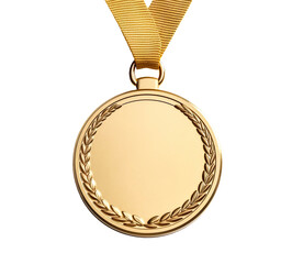 Golden medal with laurel wreath isolated on transparent background, Generative AI