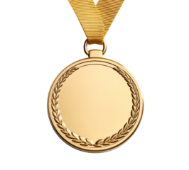 Golden medal with laurel wreath isolated on transparent background, Generative AI