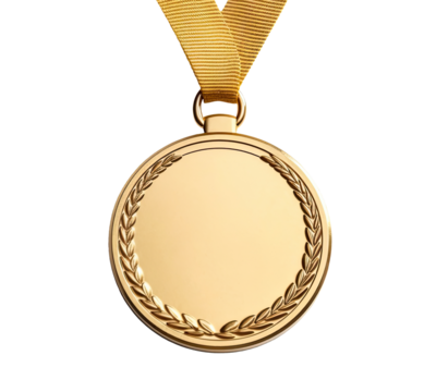 Golden medal with laurel wreath isolated on transparent background, Generative AI