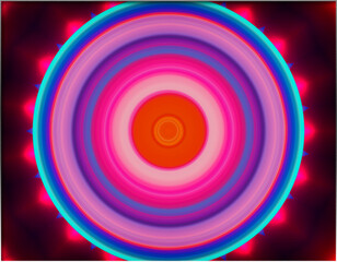 Abstract, 3d Multiple Circles, and Colours, set against a Red Background, within a Border