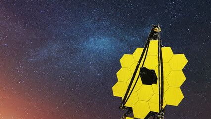 The new James Web Space Telescope flies in deep stellar space and explores constellations and...