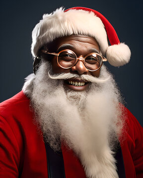 Portrait Of A Happy Smiling African American Santa Claus - Christmas Theme