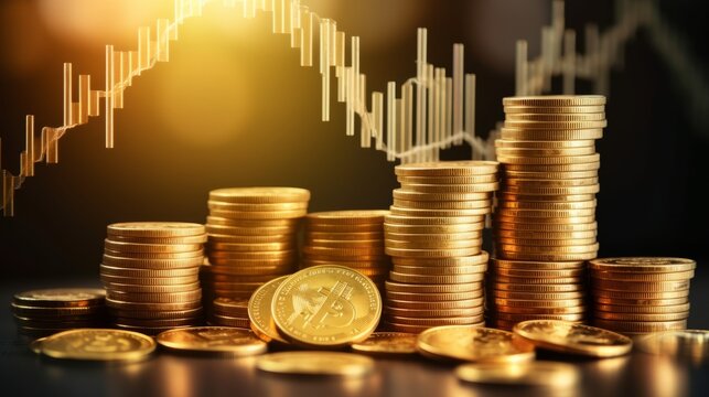 Growth coin investment business market financial on money chart stock profit exchange wealth concept background | Golden coin collection | Ai generated image