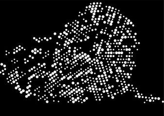 Halftone monochrome dot pattern. Minimalism, vector. White dots on black background. Background for posters, websites, business cards, postcards.