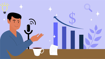 podcast illustration or dialog illustration business with graph
