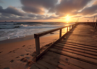 pier at the beach, nice sunset over the ocean with dock