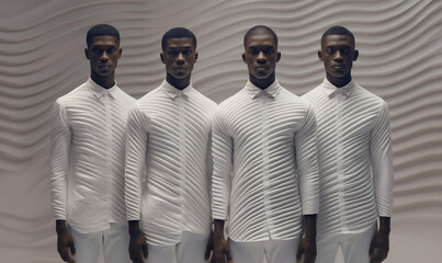 Four white shirted young men standing together afro futurism