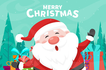 Merry christmas card with santa claus and gift box