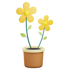 3d Flower pot illustration with transparent background