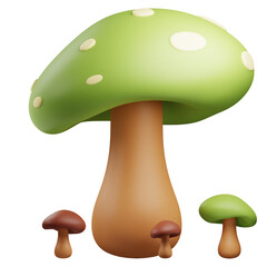 3d Mushrooms illustration with transparent background