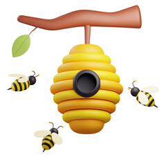 3d Beehive illustration with transparent background