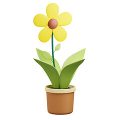 3d Flower pot illustration with transparent background