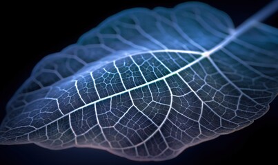 a close up of a leaf on a black background with a blurry image of a leaf on the left side of the image, and a blurry image of a leaf on the right side of the right.  generative ai