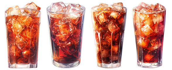 glass, drink, cola, ice, cold, soda, beverage, isolated, liquid, refreshment, fresh, cup, bubble - obrazy, fototapety, plakaty