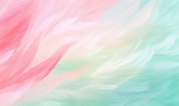  a pastel colored background with a pink, blue, and green color scheme in the center of the image is a blurry image of feathers.  generative ai
