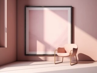 Pink modern stylish room with frame and sofa. Generative AI