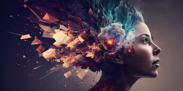 Creative mind imagination concept art, exploding emotions out of head, inner thought and dreams. superlative generative AI image.