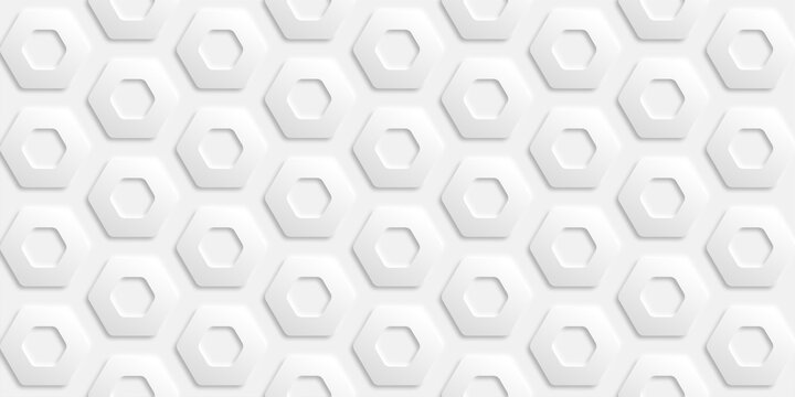 Neomorph white hexagon background for graphic design with technological theme. Can be used for covers, banners, presentations, UI design