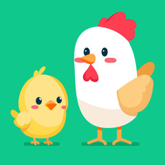 Set of cute wild animals, chicken, chick, Canary, Safari jungle animals flat vector illustration 