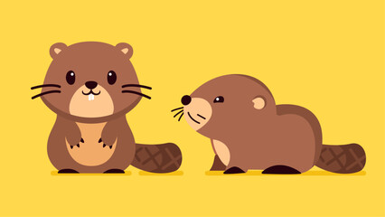 Set of cute wild animals, beaver, Safari jungle animals flat vector illustration 