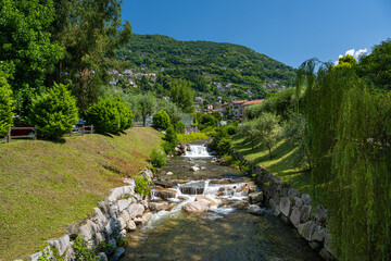 Cannero Riviera, Lake Maggiore. The little creek of the old town. Piedmont, Italian Lakes, Italy, Europe