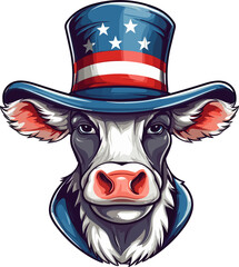 A patriotic cow vector design in white background