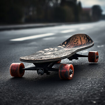 illustration of a skate board on asphalt