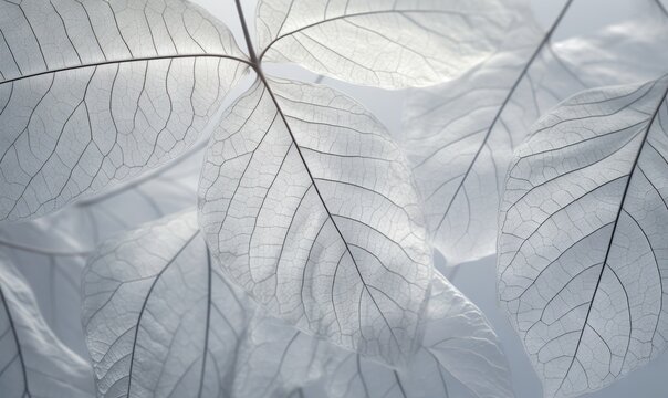  a close up of a white leaf on a white background with a blue sky in the back ground and a few white leaves on the top of the leaves. generative ai © Anna