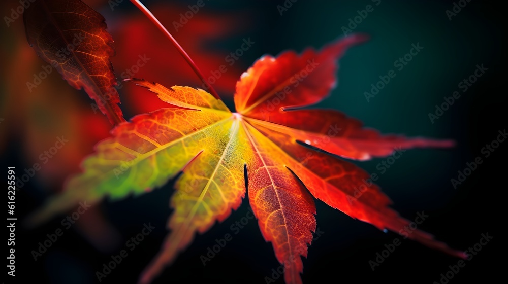 Wall mural close up japanese maple leaf in autumn season background and backdrop. generative ai technology.