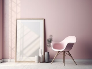 Pink modern stylish room with frame and sofa. Generative AI