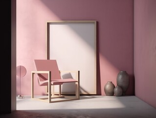 Pink modern stylish room with frame and sofa. Generative AI