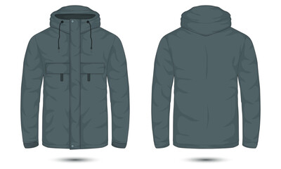 Hooded outdoor jacket template front and back view
