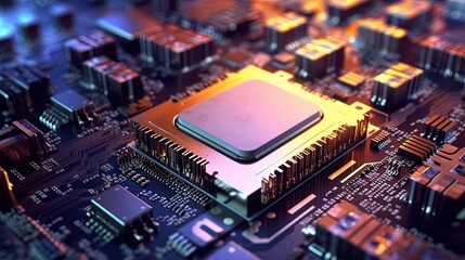 CPU chip on digital computer board  innovation machine learning AI, generative ai