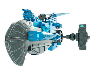 steam punk spaceship in white background side close up view