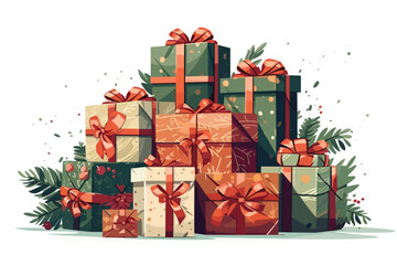 Christmas decoration with christmas tree gift boxes red candles christmas vector art illustration.