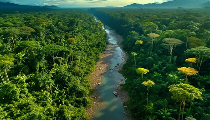Beautiful wildlife view of exotic river. Generative AI
