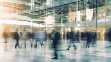 Fototapeta premium Motion Blur of unrecognized people in office company, generative ai