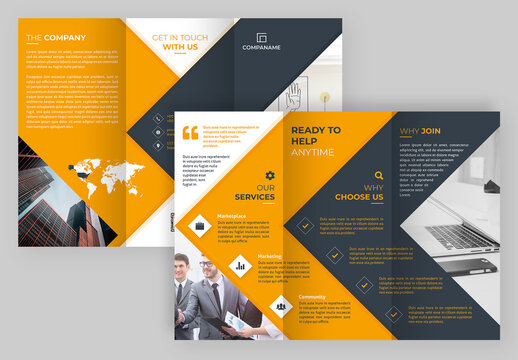 Trifold Brochure Layout with Orange Accents