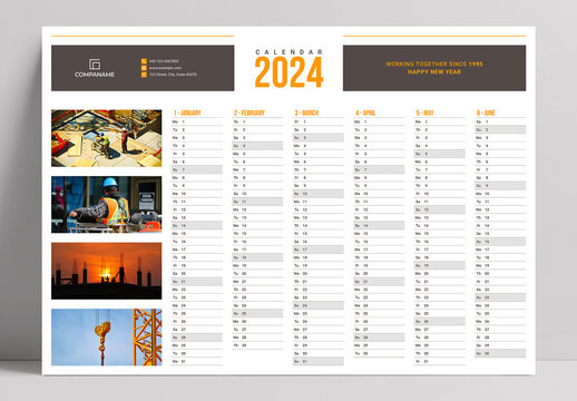 Calendar Planner 2024 Layout with Orange Accents