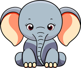 Cute elephant cartoon minimal with outline