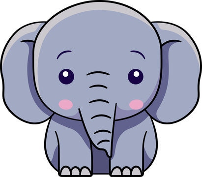 Cute elephant cartoon minimal with outline