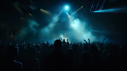 Fototapeta na wymiar Crowd of people dancing at a nightclub concert. ai generative art.