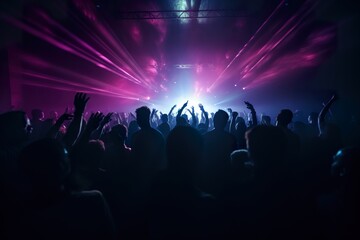 Fototapeta na wymiar Crowd of people dancing at a nightclub concert. ai generative art.