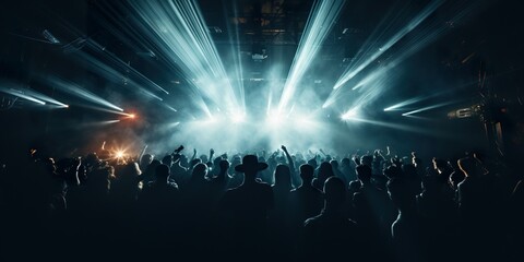 Plakat Crowd of people dancing at a nightclub concert. ai generative art.