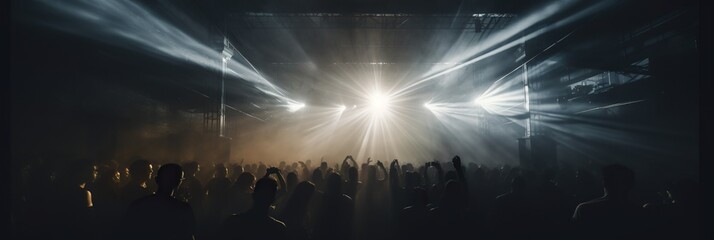 Crowd of people dancing at a nightclub concert. ai generative art. - obrazy, fototapety, plakaty