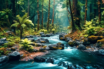 Beautiful wildlife view of exotic river. Generative AI