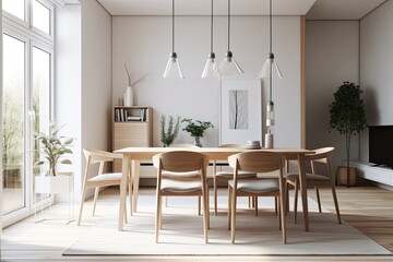 Modern Scandinavian interior design for a dining room. Generative AI