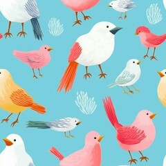 Colorful Wingspan: A Trendy Bird Paradise. Seamless pattern. Digitales Papier. generative ai illustration.